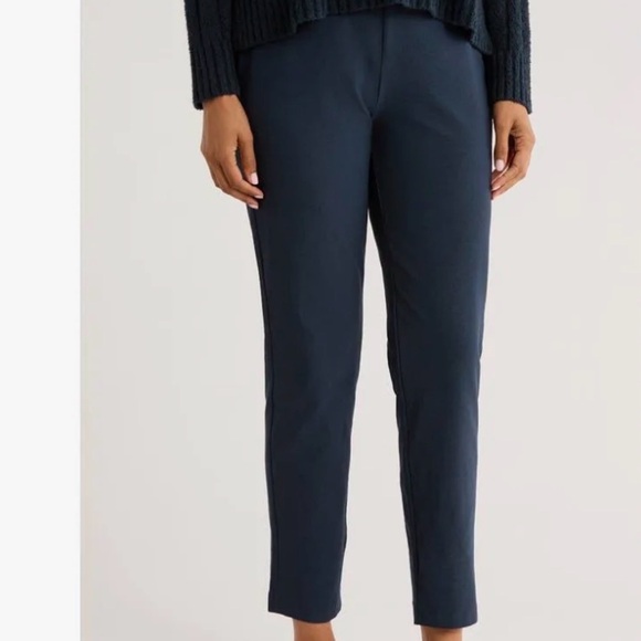 Eileen Fisher Navy Blue Organic Cotton Stretch Twill Evening Slim Ankle Pants - Picture 2 of 12
